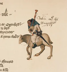 Le Meunier (détail) des Contes de Canterbury, par Geoffrey Chaucer, manuscrit Ellesmere, édition fac-similé, 1911